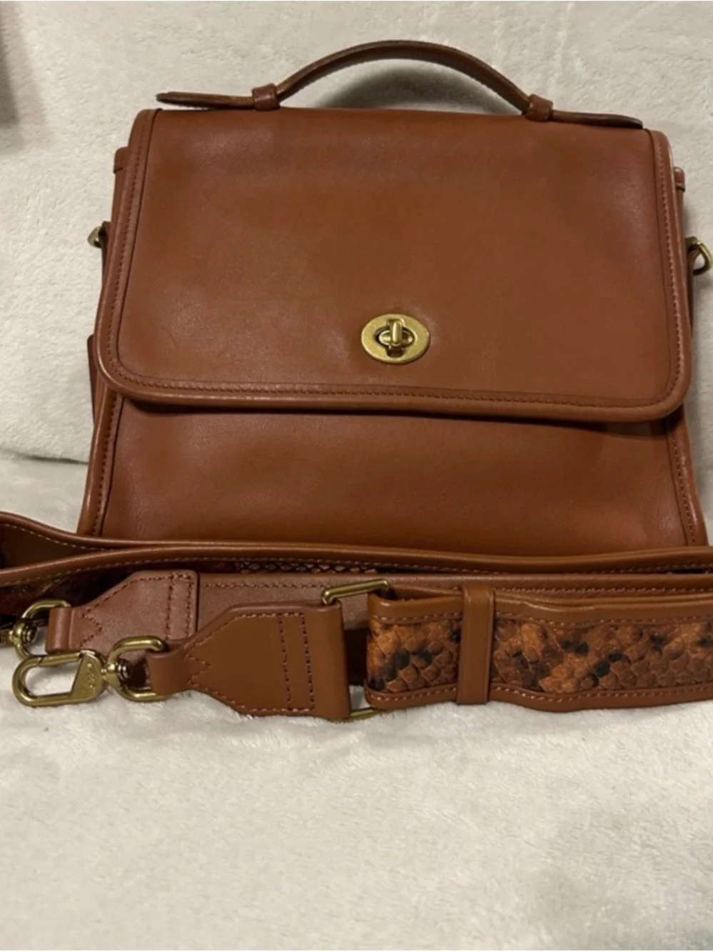 Coach Brown Leather Top-Handle Satchel with Gold Hardware